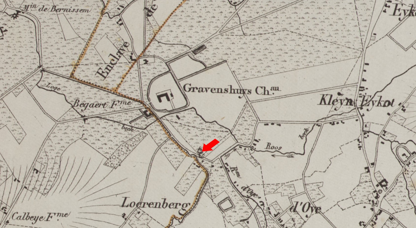 ZEPGravenhuisMelsterbeekVANDERMAELENKAARTca1850pijl